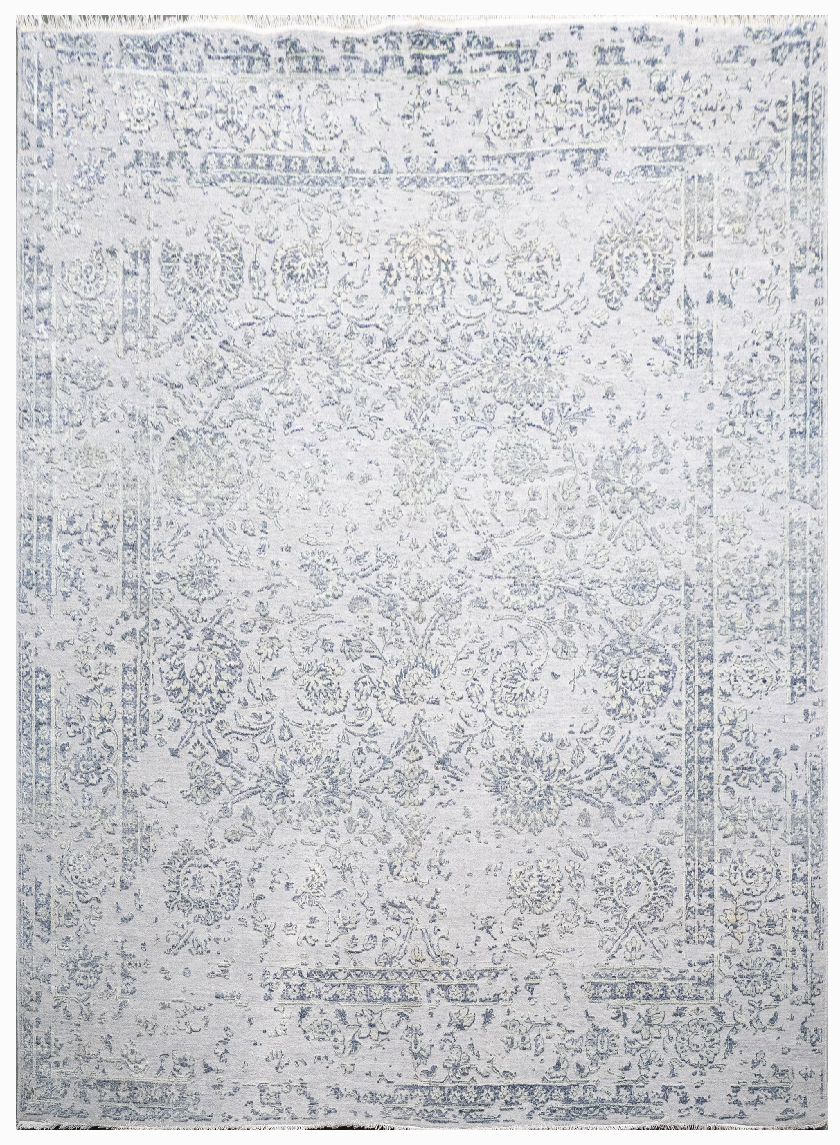 Modern Erased Handknotted Carpet DIA - 0014 M29 Philippine Silver, Independence & Silver Foil